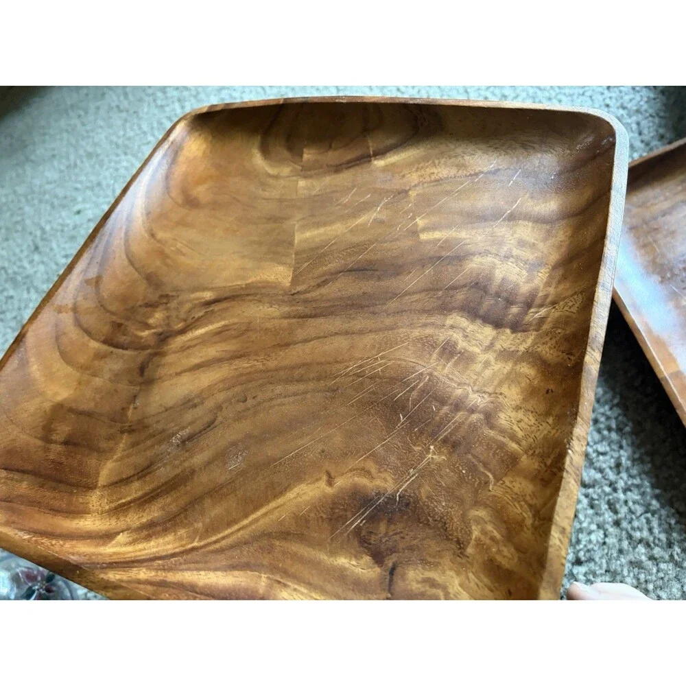 10 Square Acacia Wood Dinner Plates, Beautiful Wood Grain Pattern, 12x12